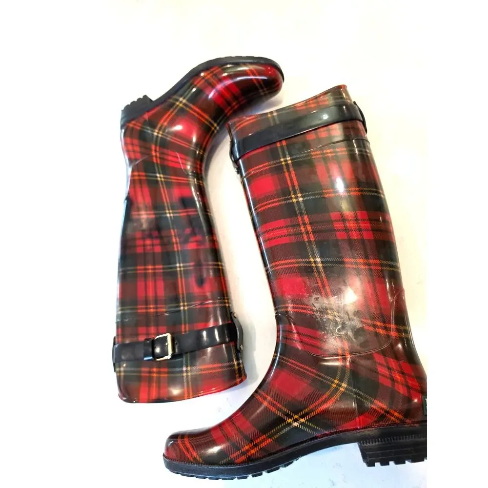 Ralph Lauren Rossalyn II rain boots / Red Tartan Plaid/ size 7